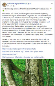 Facebook-Post von Naturschutzprojekt Felis-Lupus des NABU Thüringen - 24-6-2019