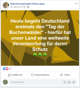 Facebook-Post von Naturschutzprojekt Felis-Lupus des NABU Thüringen - 25-6-2019